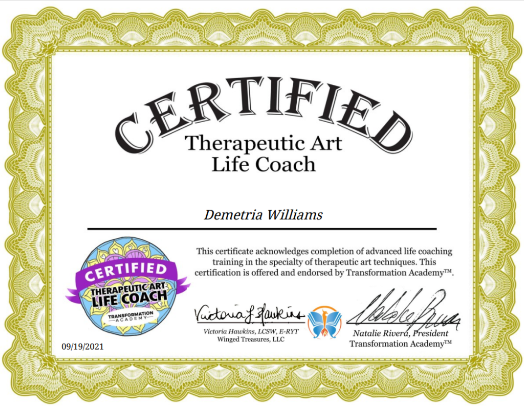 Certified Life Coach Therapeutic Art